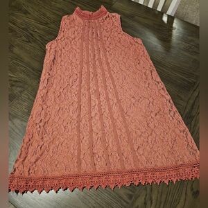 Xhilaration Mauve Lace Overlay Sleeveless Mock Neck Mini Dress, Juniors size L